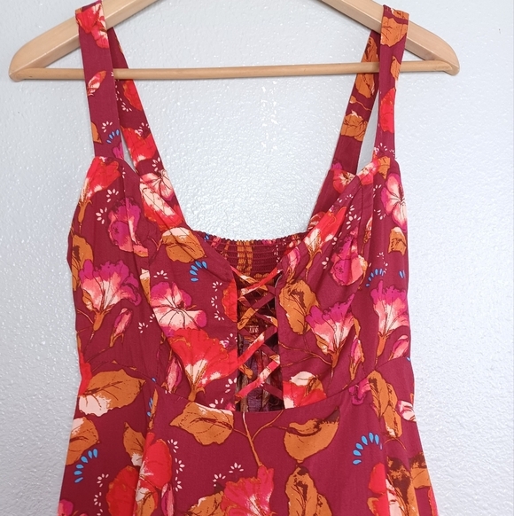 Intimately Free People Lattice Lovers Lace-Up Floral Ruffle Mini Dress - Picture 4 of 14